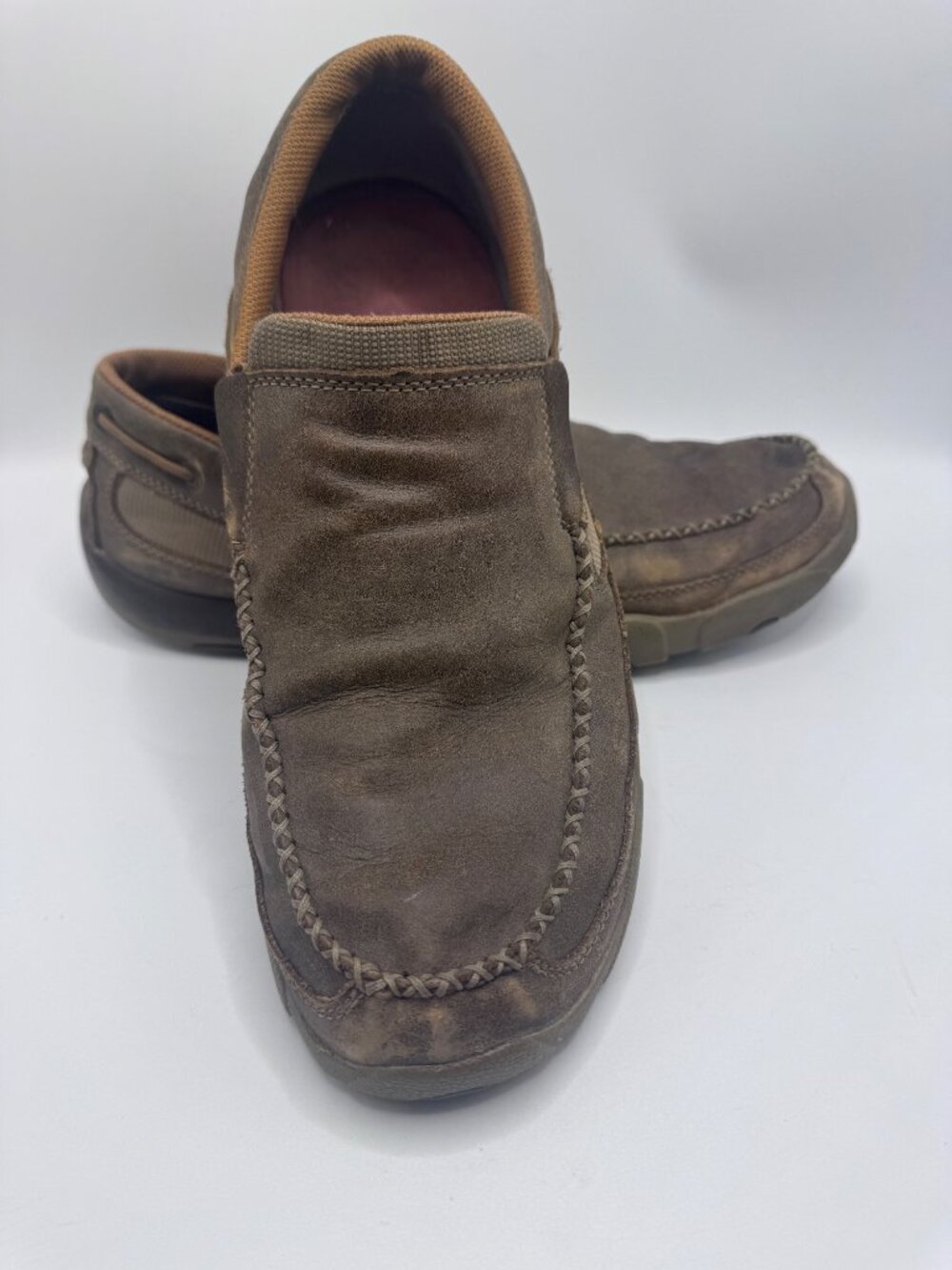 Twisted X Mens Loafers 11W Brown Leather Slip-On Moc Toe Casual Shoes Worn Condi